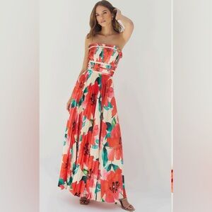 NWT Hutch Sabina Dress in Ivory/Coral Watercolor Bloomed Satin Size 2